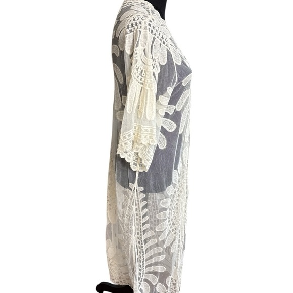 Rebellion by Regine Boho Crochet Lace Kimono Duster Cardigan Cream M - Picture 5 of 7